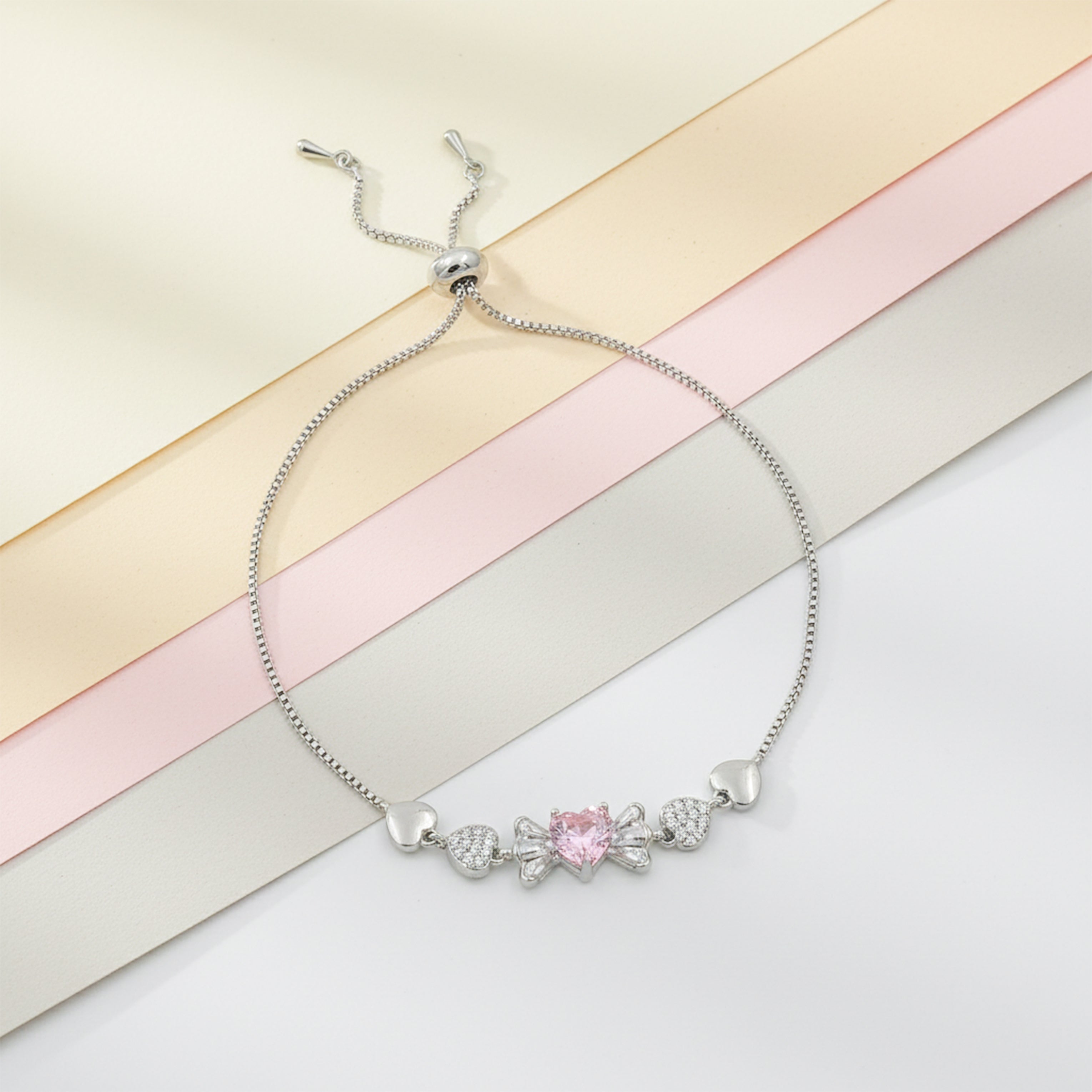 Pink Heart Bow Bracelet GWB -155