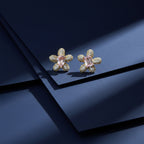 Floral Pink Crystal Stud Earrings GWE -140