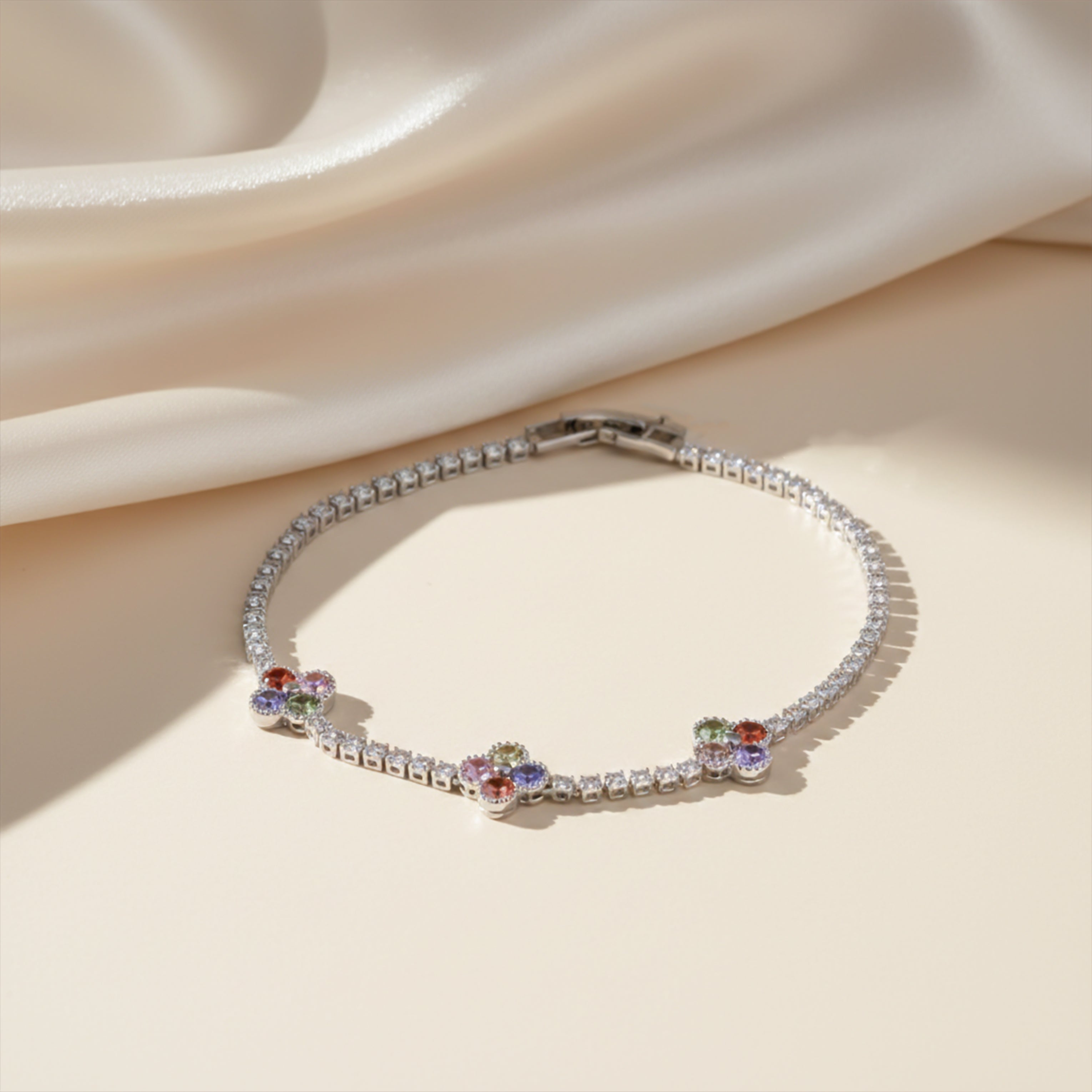 Multicolor Floral Accent Tennis Bracelet GWB -135