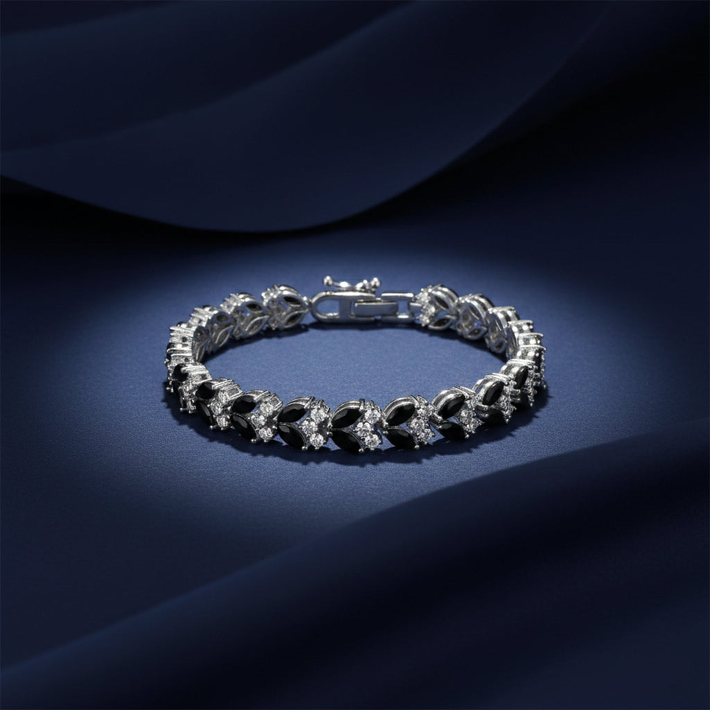 Silver Black Marquise CZ Tennis Bracelet GWB -144