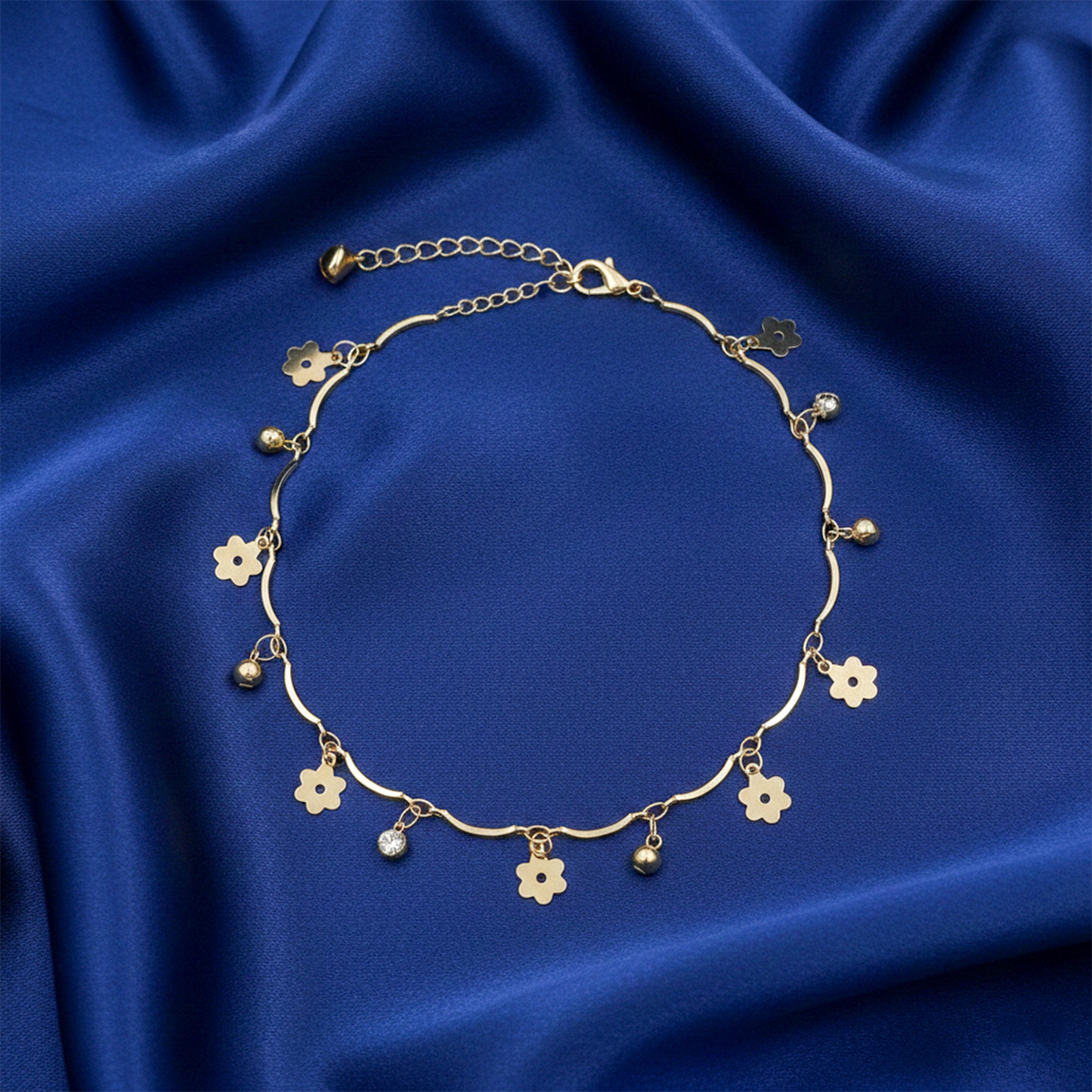 Floral Charm Crystal Anklet GWA -23