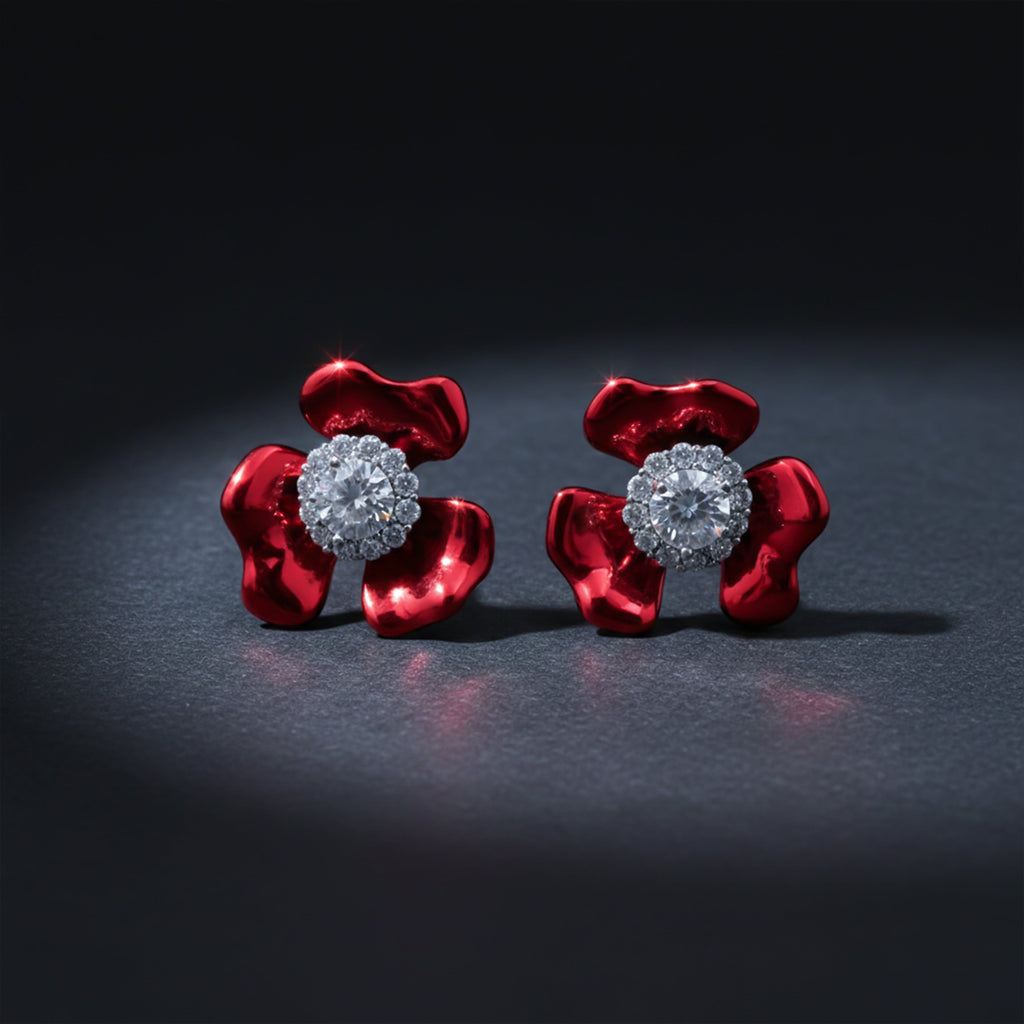 Ruby Bloom Crystal Stud Earrings GWE -84