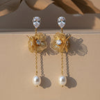 Drop Earrings with Crystal & Pearl Accent GWE -166