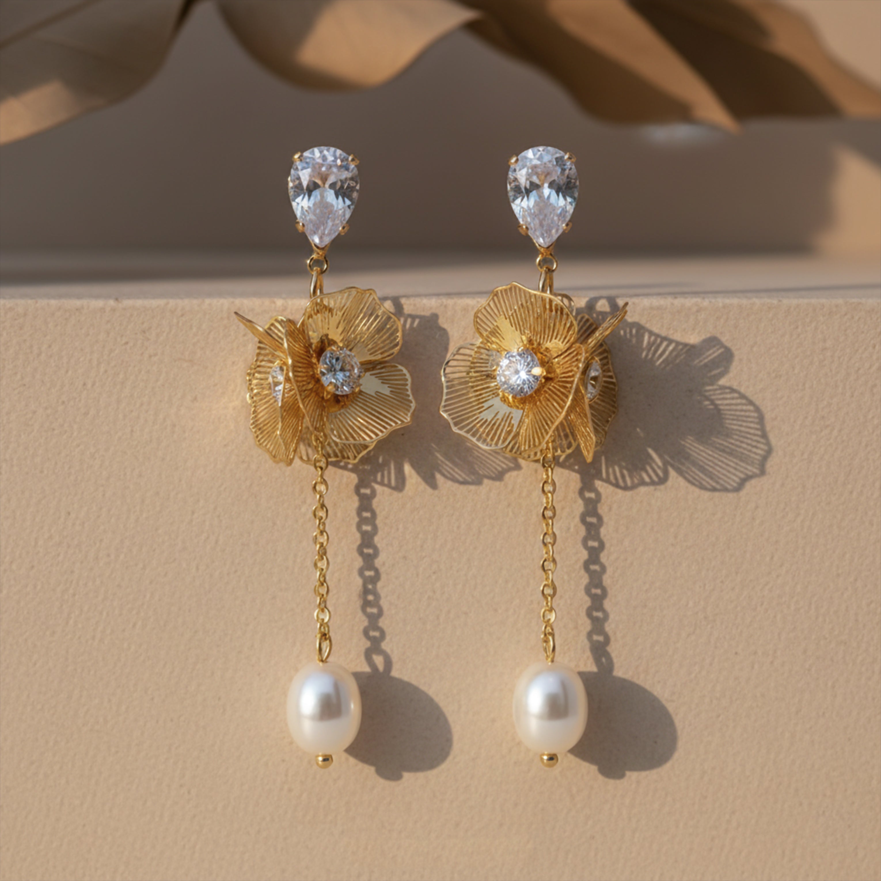 Drop Earrings with Crystal & Pearl Accent GWE -166