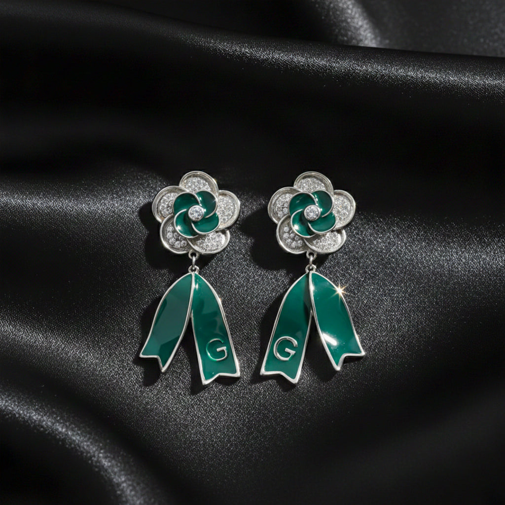 Emerald Silver Bloom Drop Earrings GWE -62