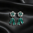 Emerald Silver Bloom Drop Earrings GWE -62