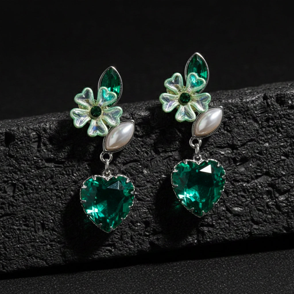 reen Heart Crystal Earrings GWE -238