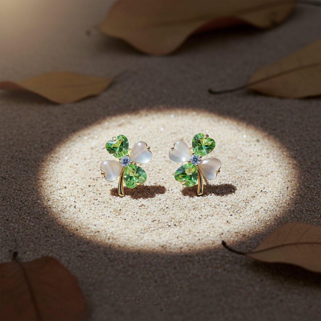 Green Clover Crystal Stud Earrings GWE -112