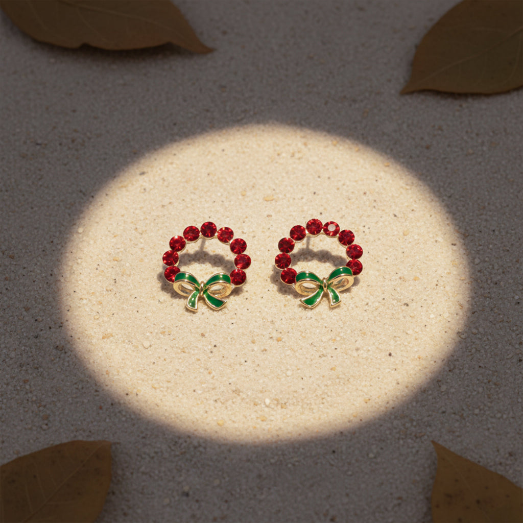 Ruby Wreath Bow Stud Earrings GWE -117