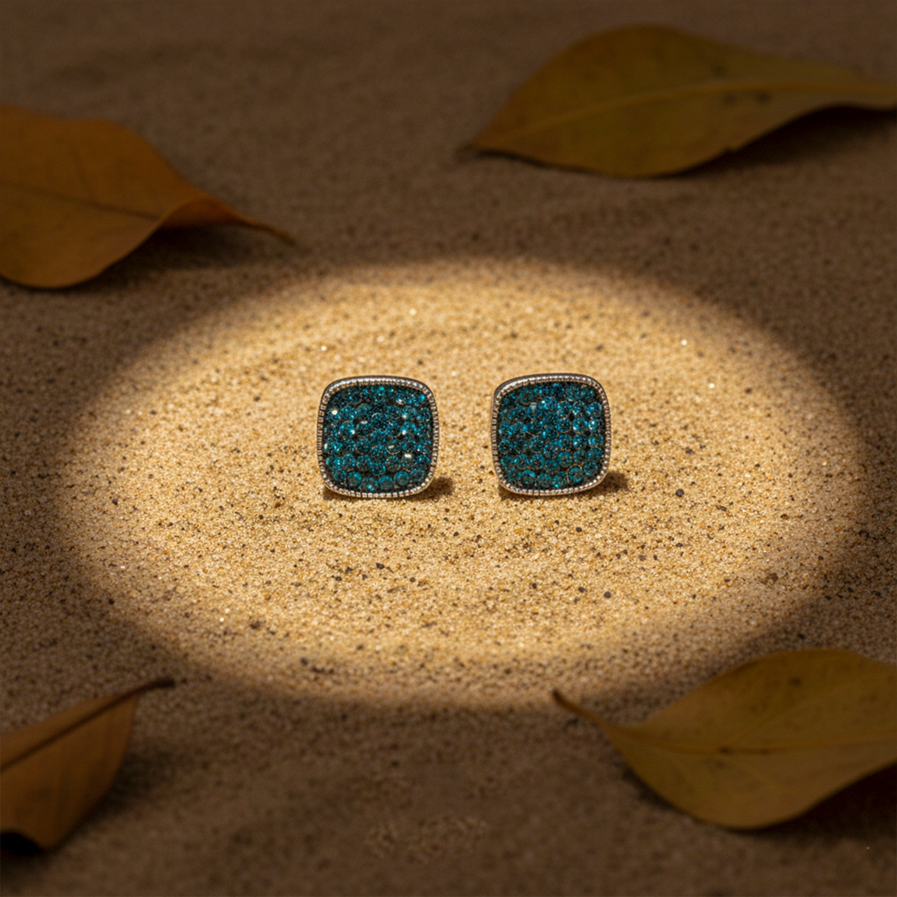 Blue Square Stud Earrings GWE -114