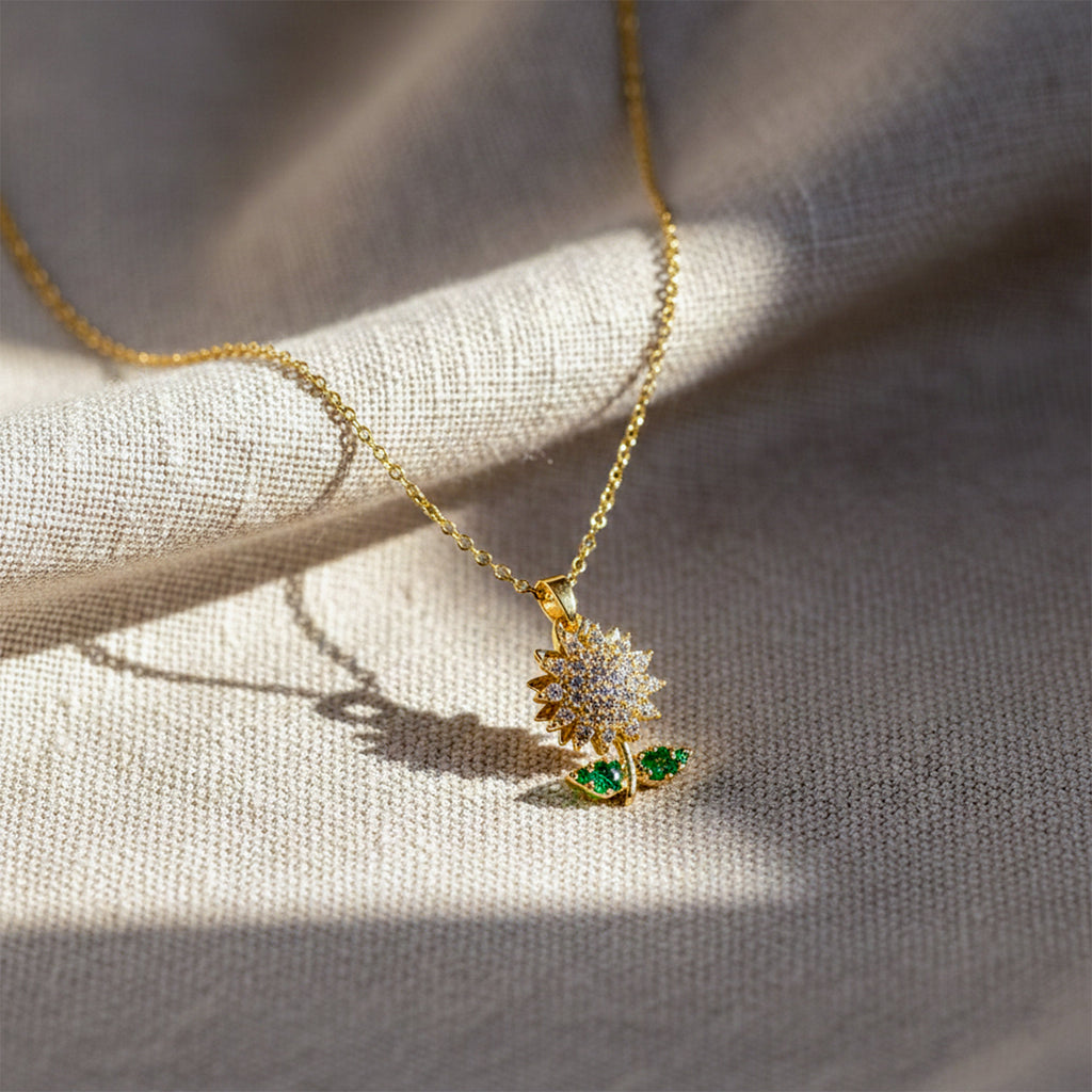 olden Bloom Floral Pendant Necklace with Green Leaf Accents GWN -99