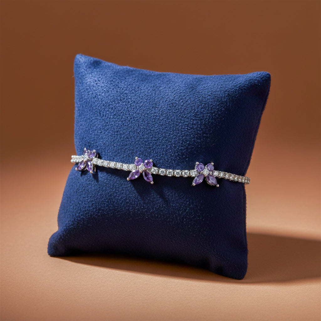 Purple Floral Accent Tennis Bracelet GWB -134