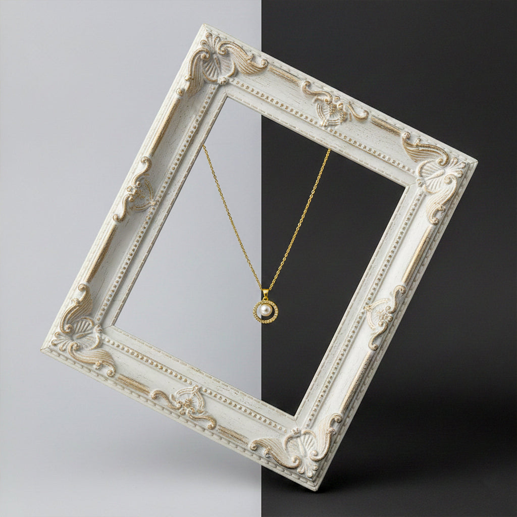 Golden Pearl Halo Elegance Necklace GWN -57