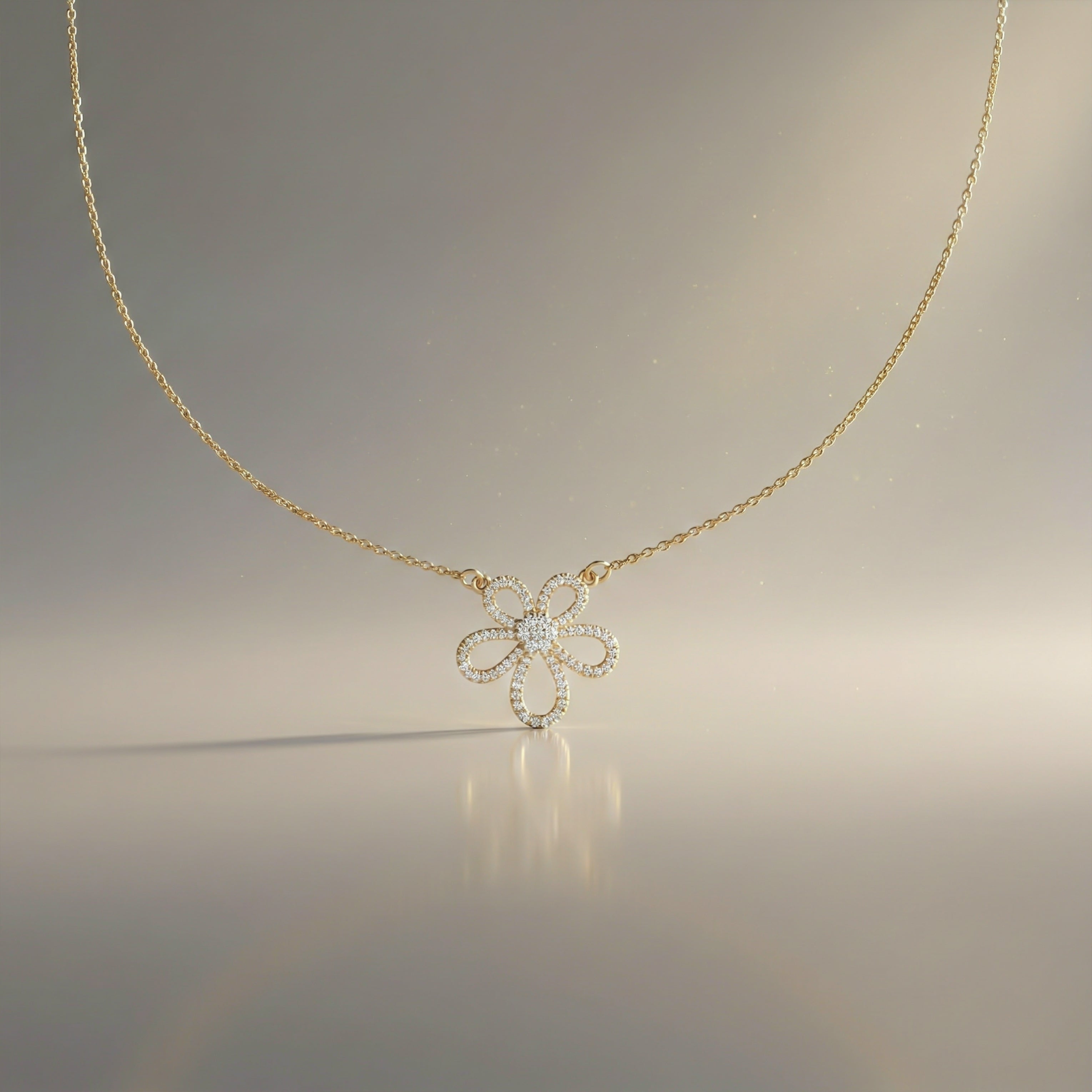 Gold Daisy CZ Pendant Necklace GWN -103