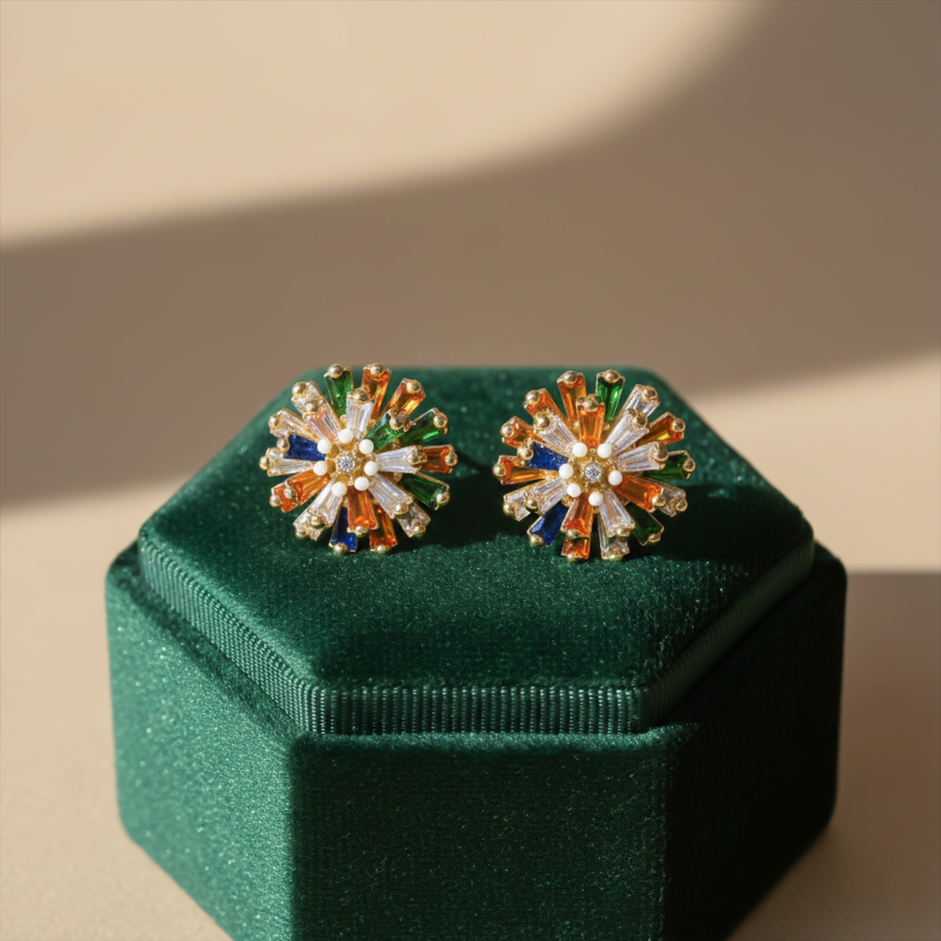 Multicolor Crystal Floral Stud Earrings GWE -149