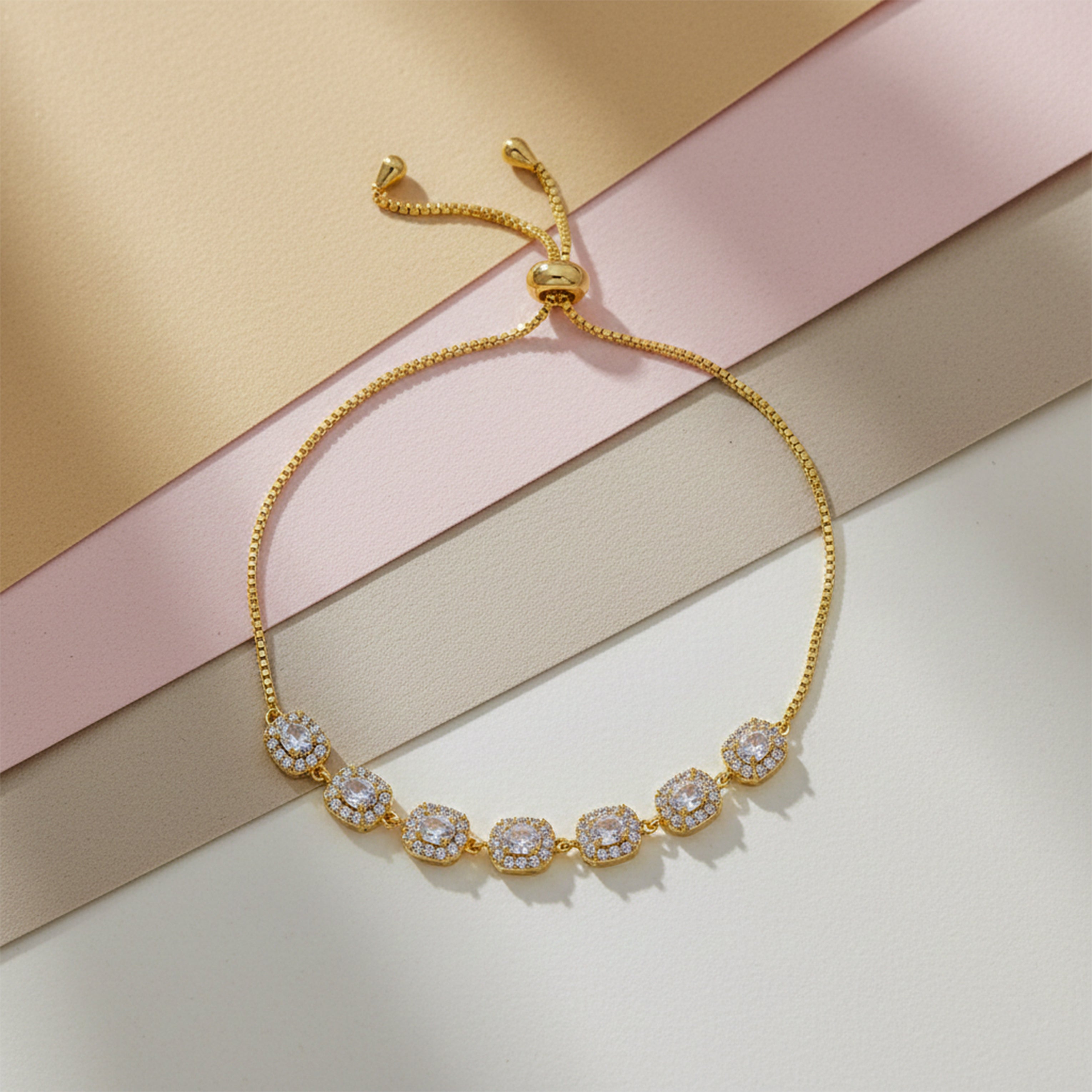 Gold CZ Halo Link Adjustable Bracelet GWB -159