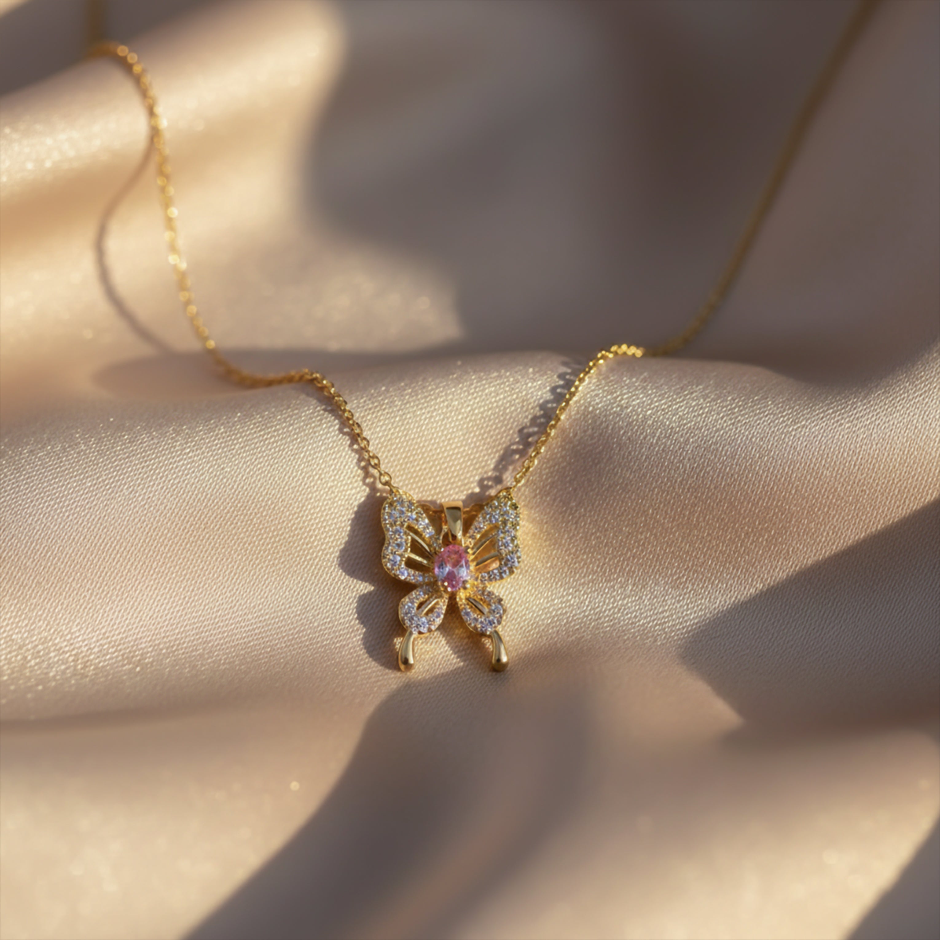 Pink Butterfly Pendant Necklace GWN -87