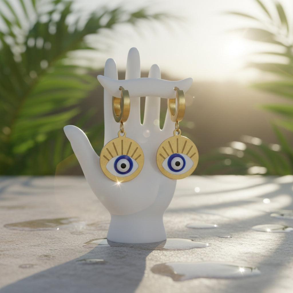 Gold Evil Eye Charm Earrings