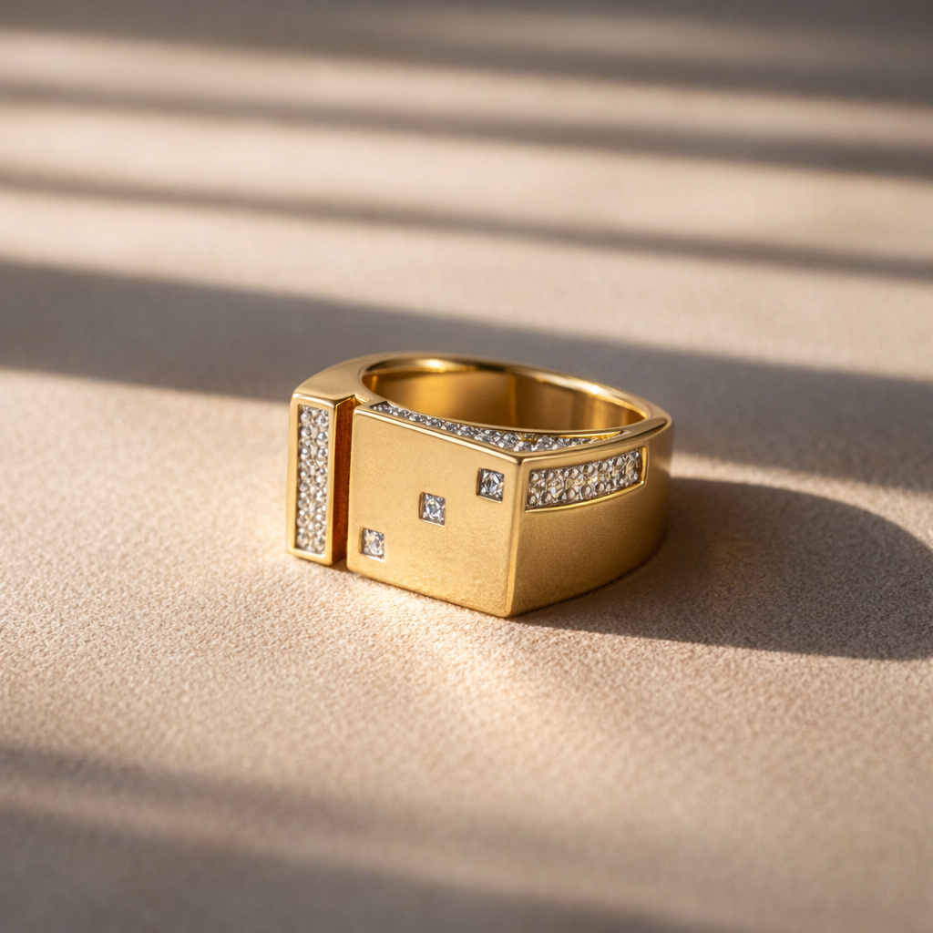 Men’s Gold-Tone Geometric Studded Ring GMR -17