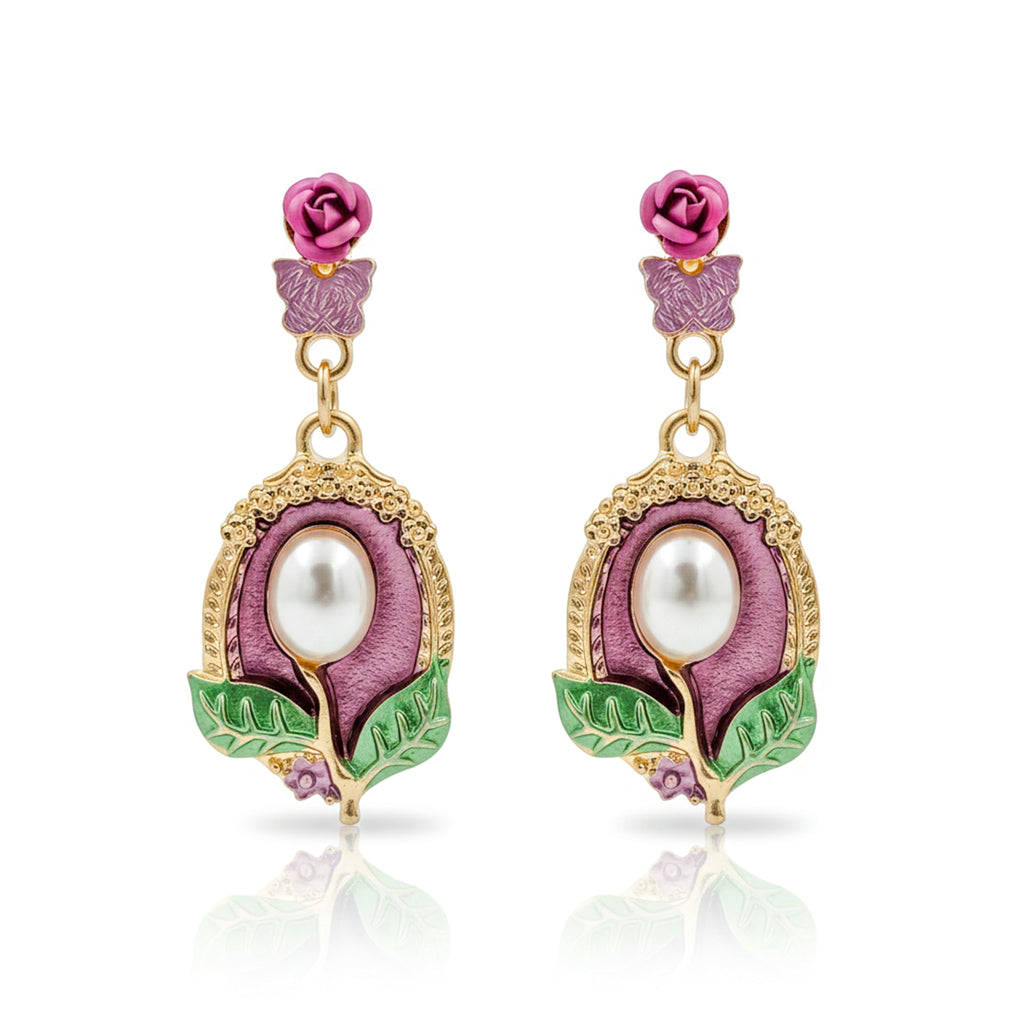 Vintage Rose Pearl Drop Earrings GWE -225
