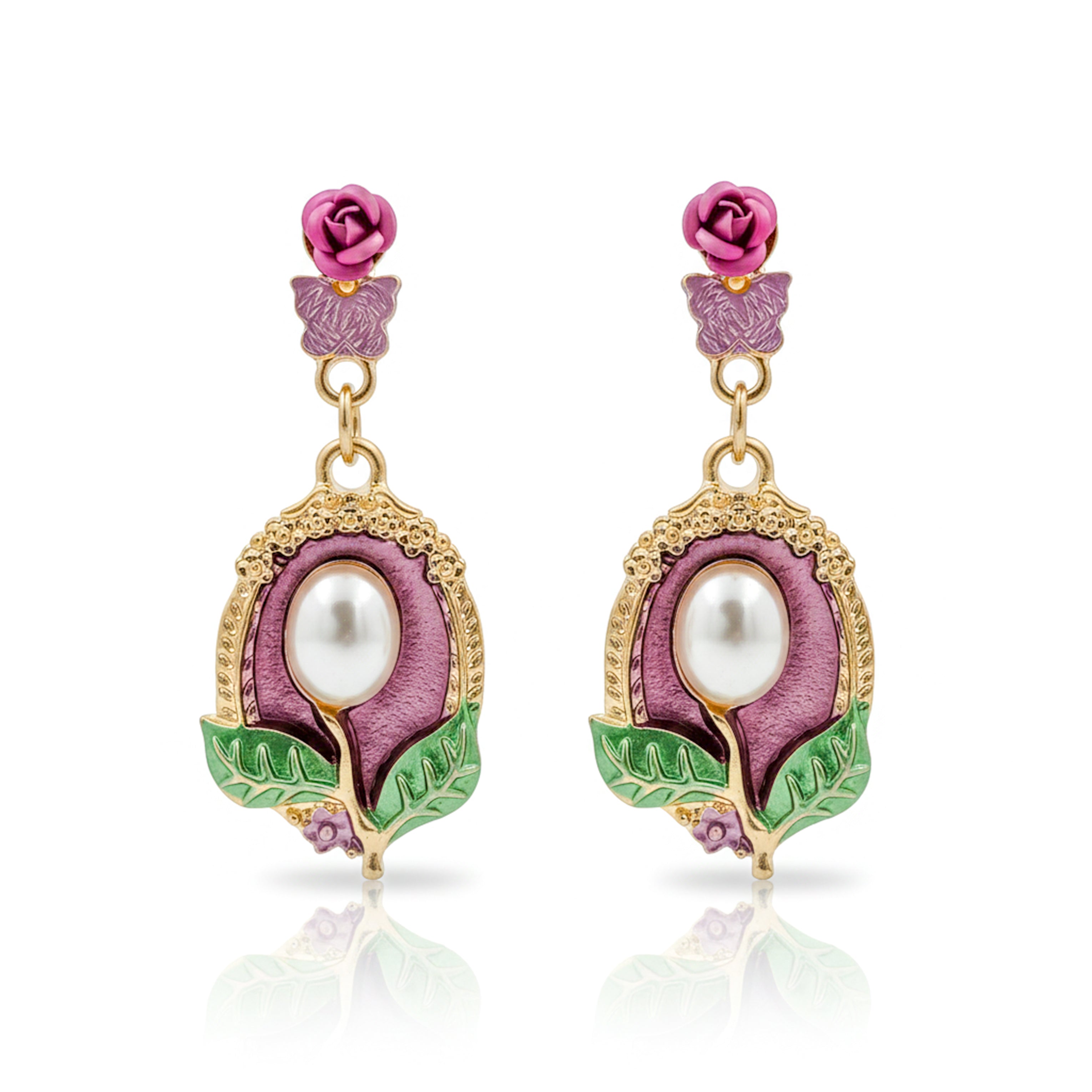 Vintage Rose Pearl Drop Earrings GWE -225