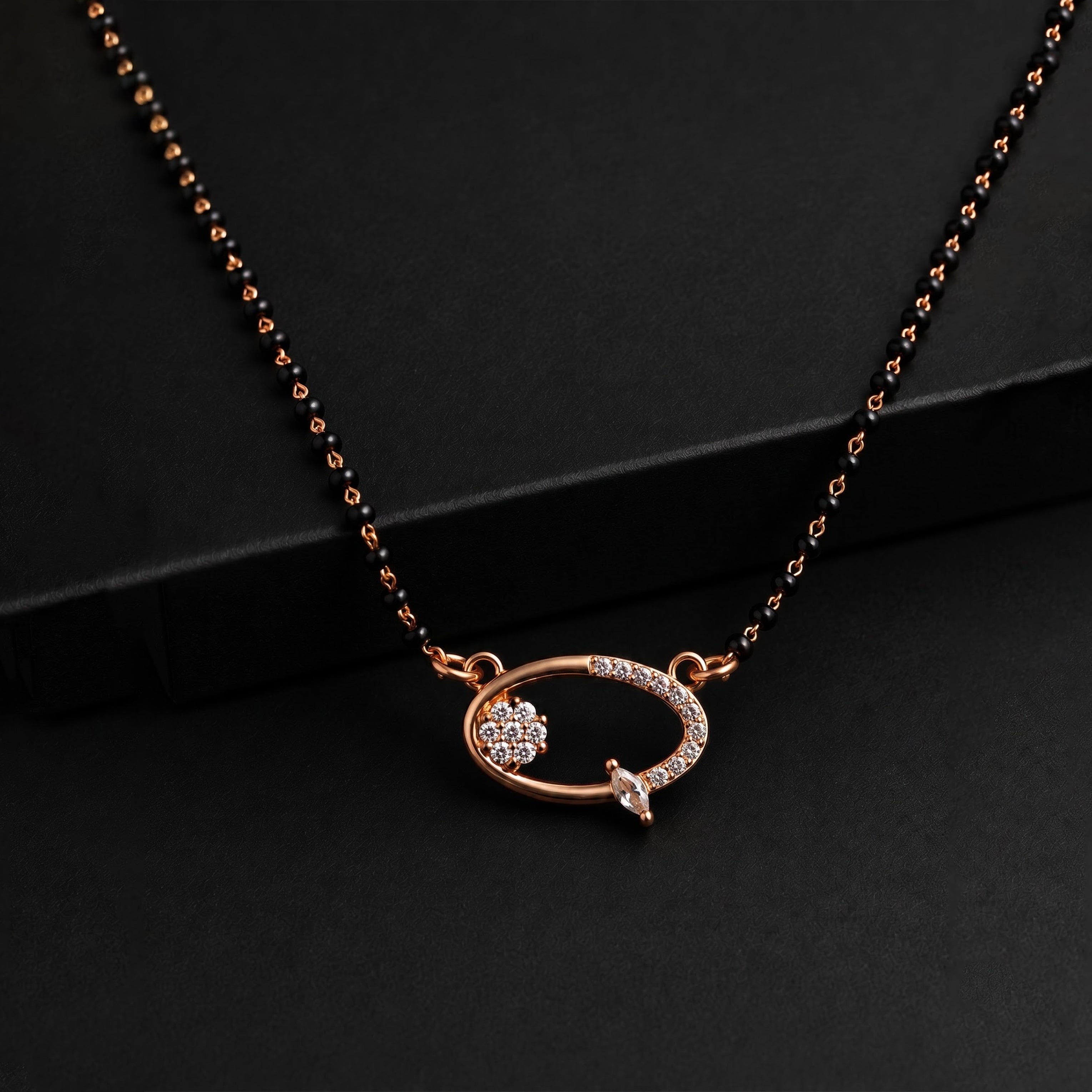 Rose Gold Oval Pendant Mangalsutra GM -59