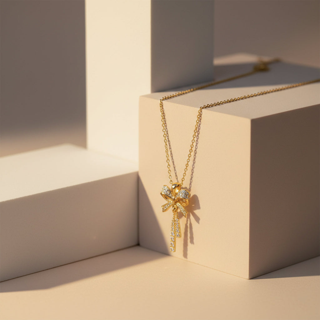 Golden Bow Tassel Pendant Necklace GWN -91