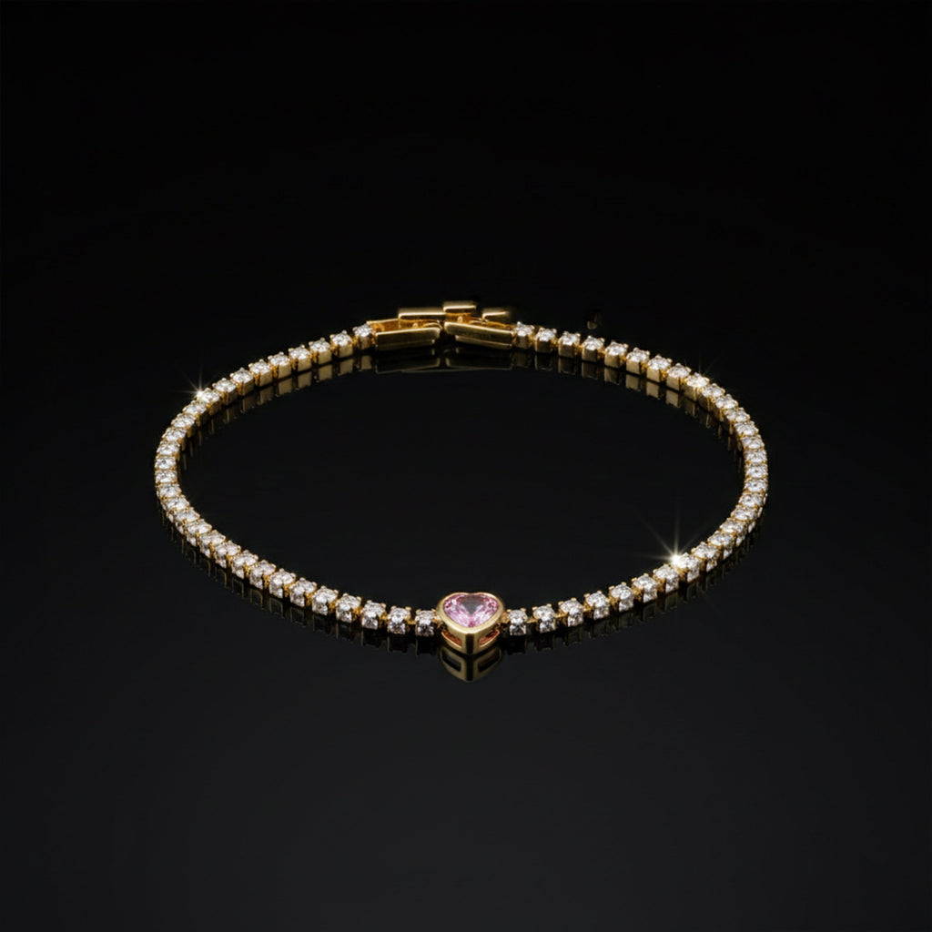 Pink Heart Tennis Bracelet GWB -98