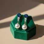 Blue Crystal & Pearl Drop Earrings GWE -143
