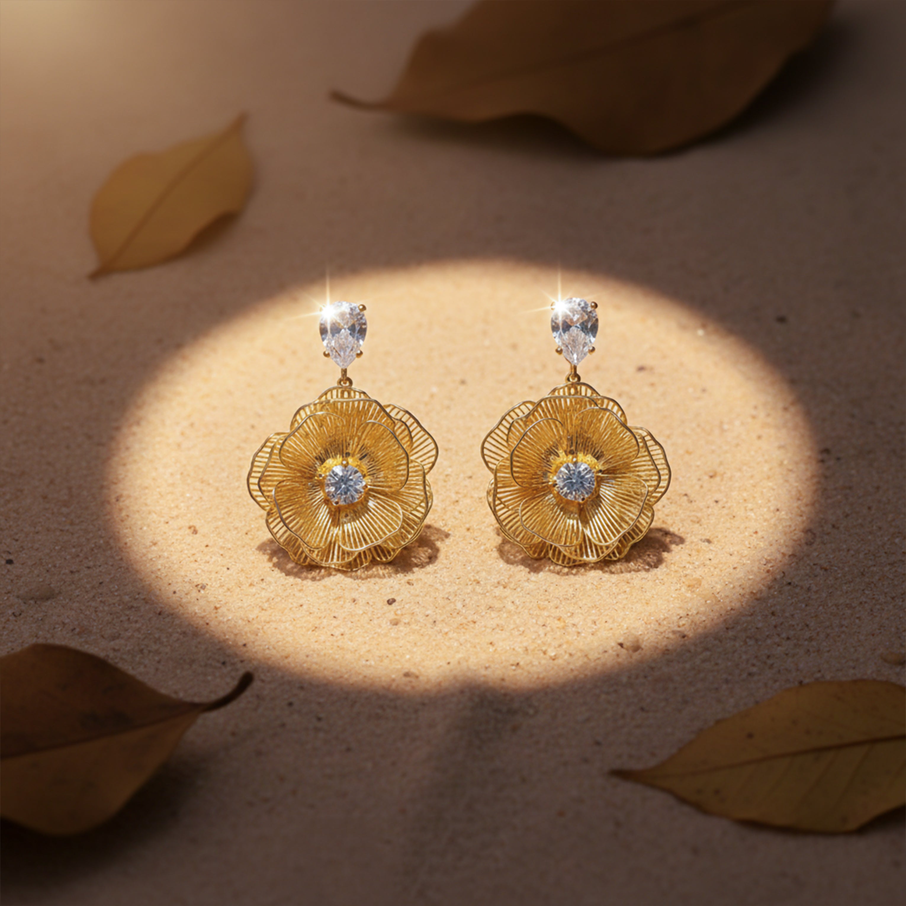 Luxury Gold Floral Drop Earrings GWE -127