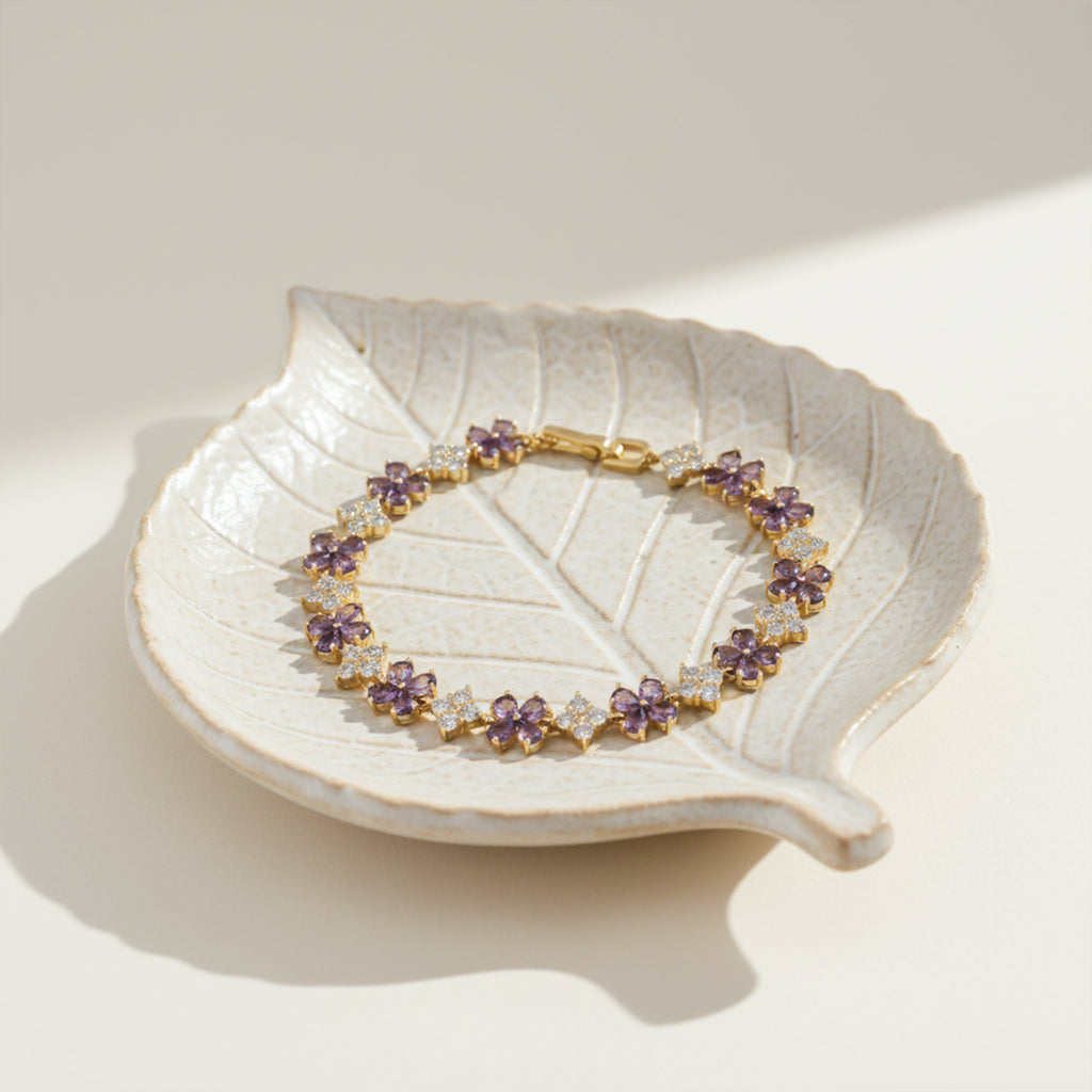 Gold Purple Floral Stone Bracelet GWB -161