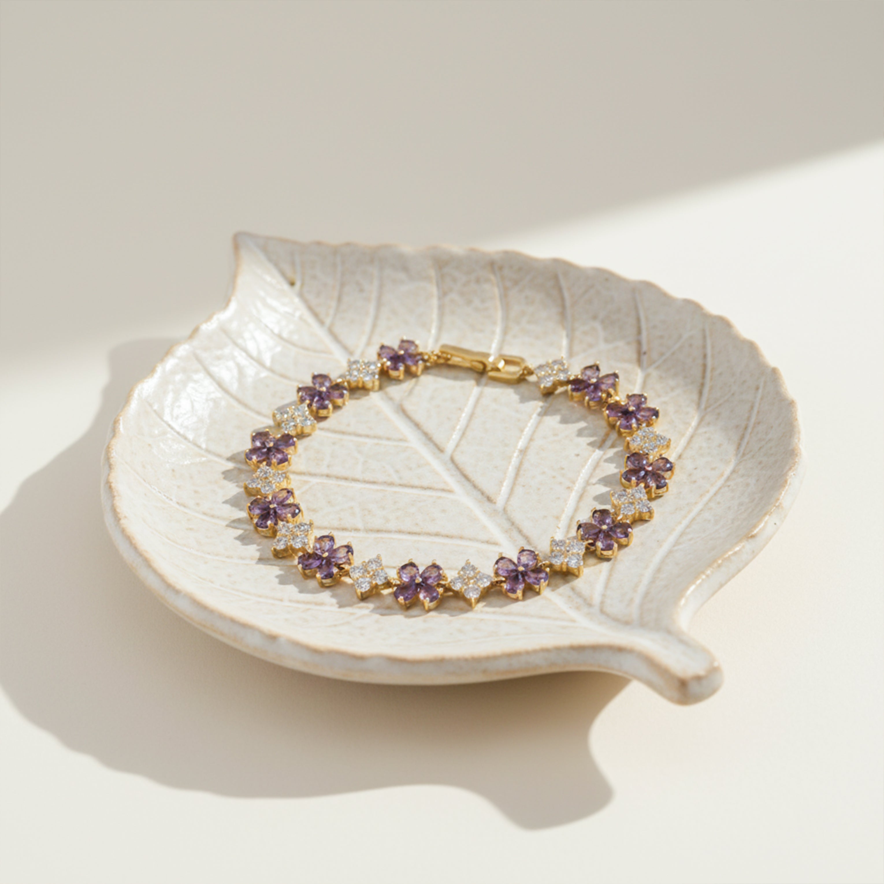 Gold Purple Floral Stone Bracelet GWB -161