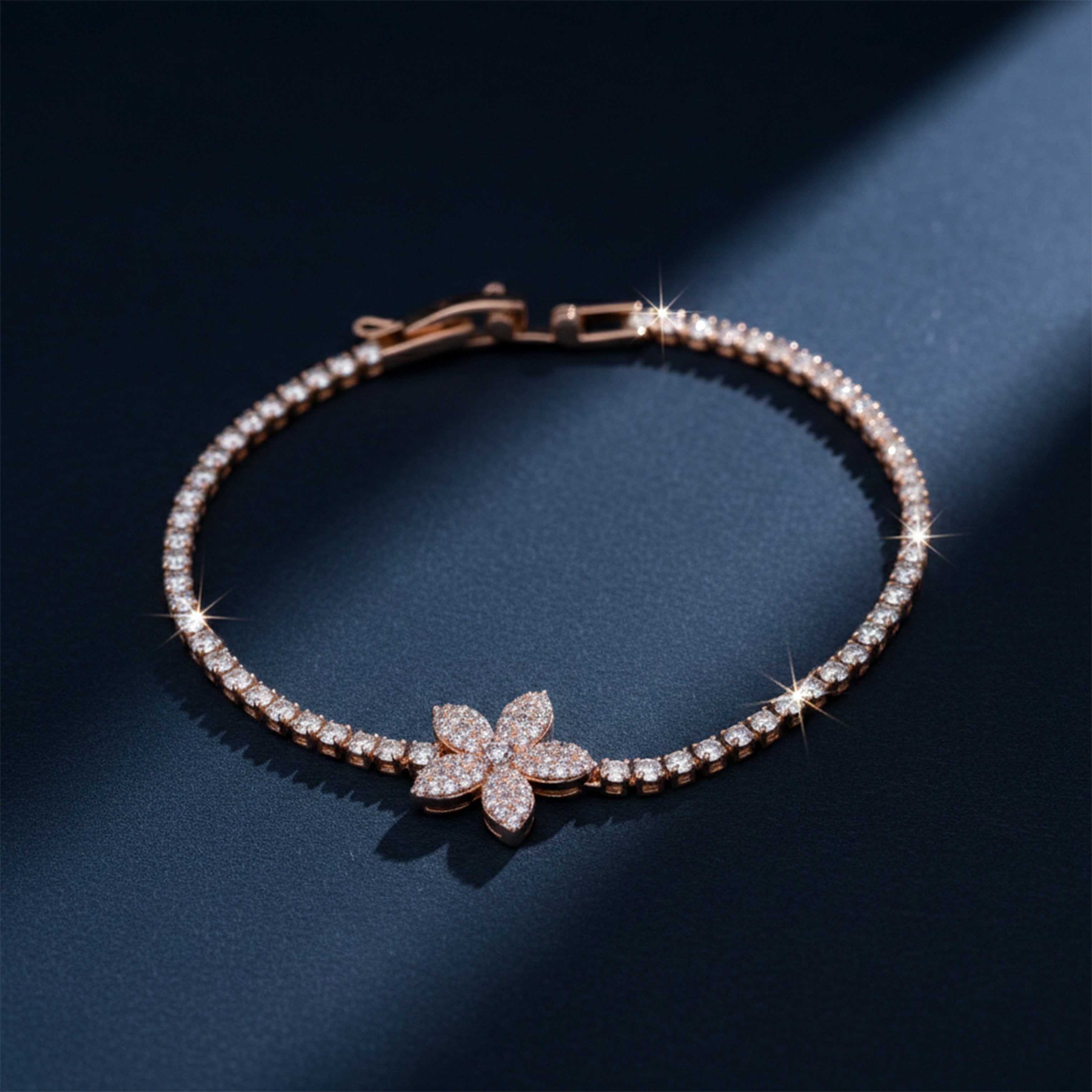 Rose Gold Floral Tennis Bracelet GWB -92