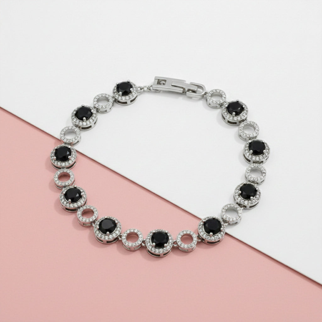 Silver Black Circle Bracelet GWB -139