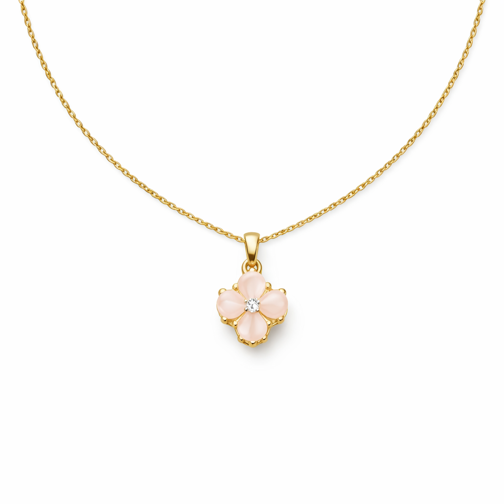 Dainty Pink Opal-Style Floral Women Neckless GWN -76