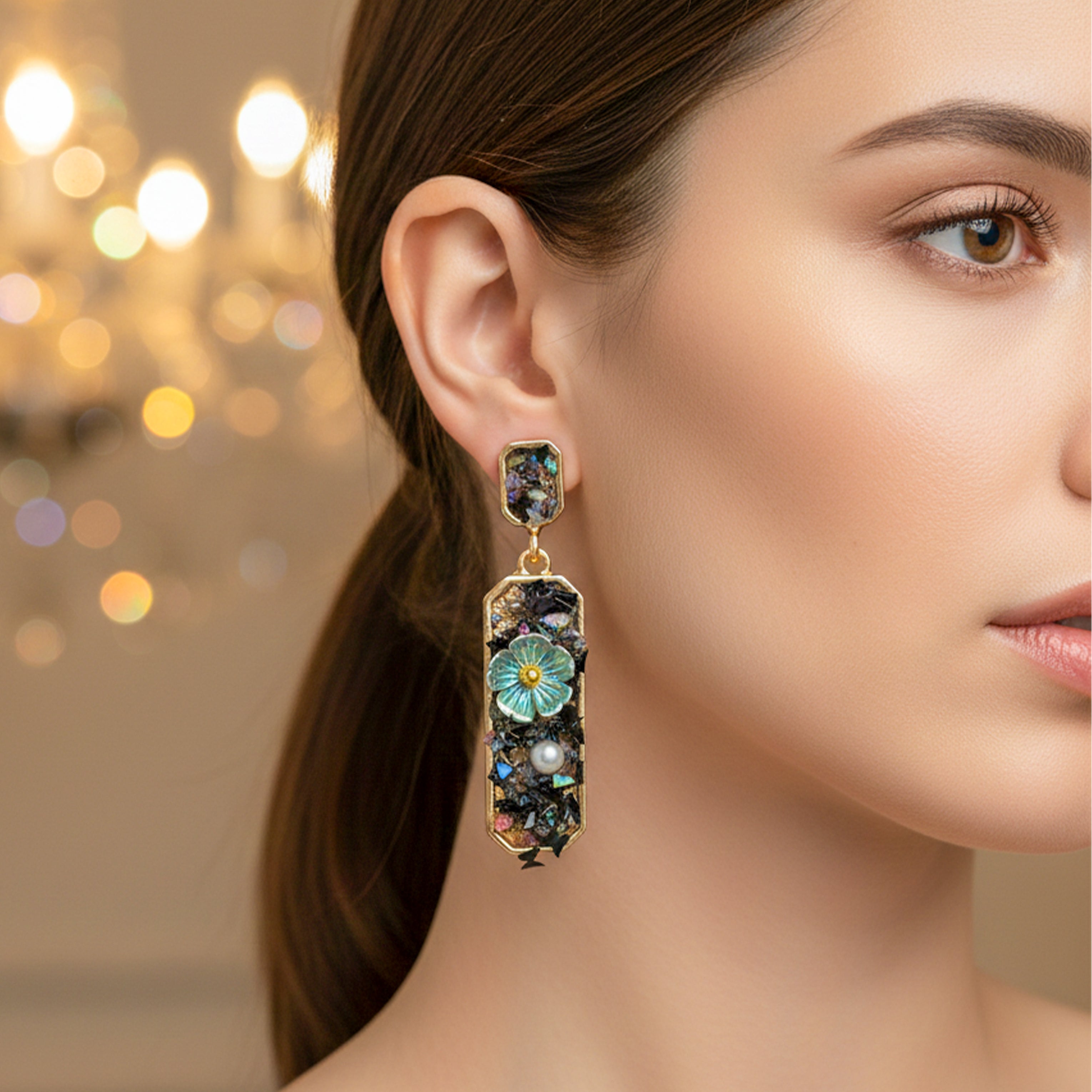 Iris Bloom Pearl Drop Earrings GWE -243