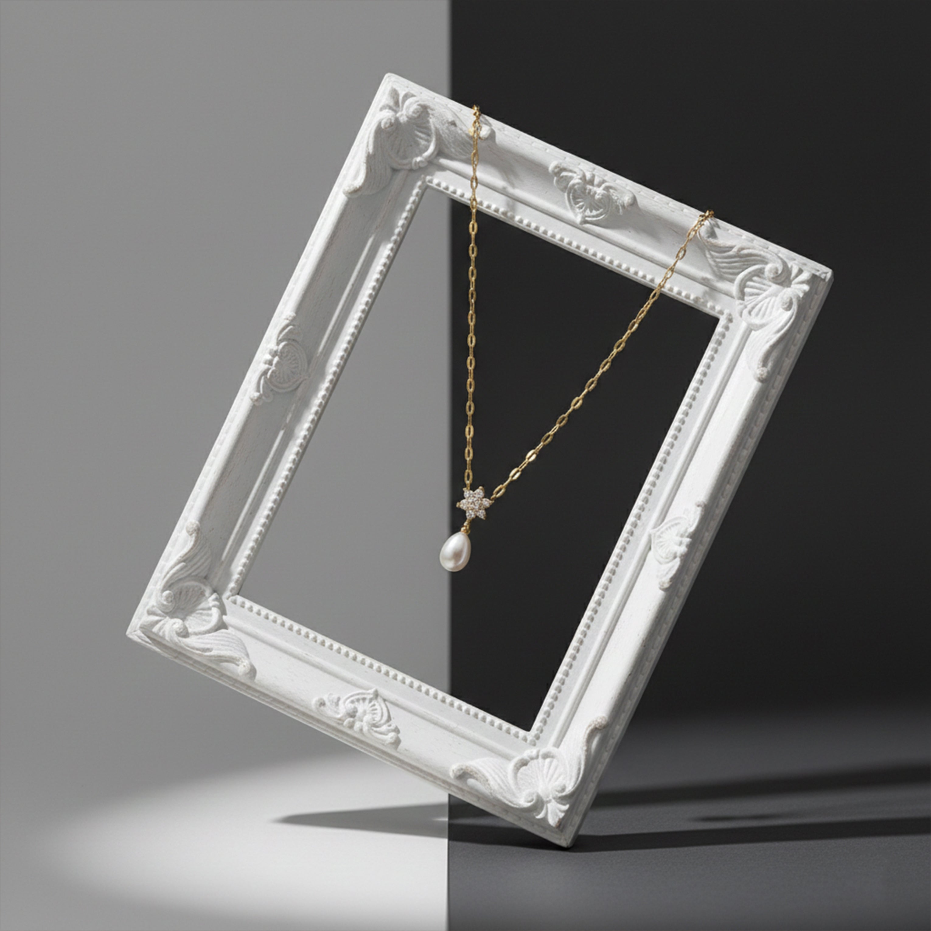 Golden Floral Pearl Drop Necklace GWN -37