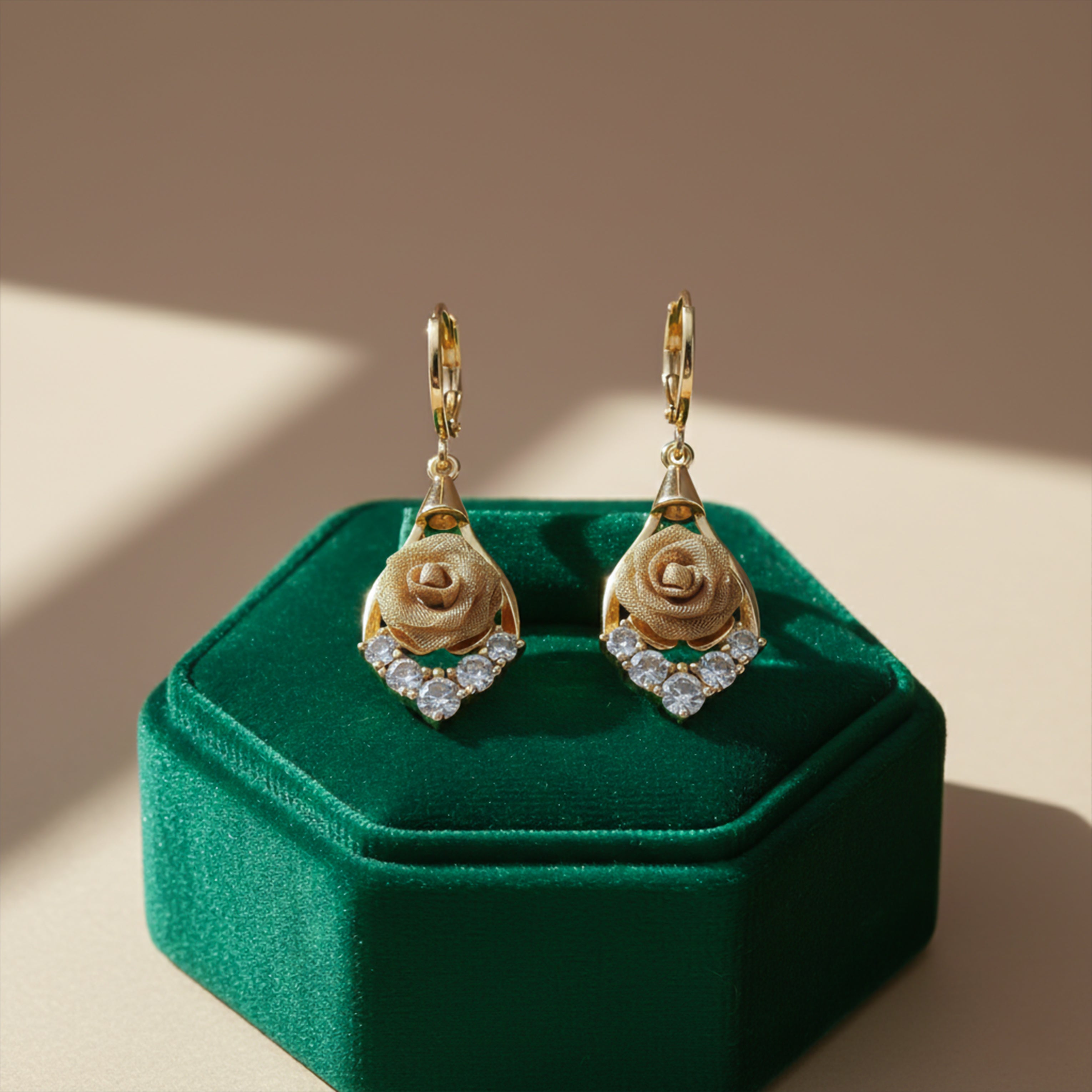 Gold Rose Drop Earrings GWE -141