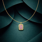 Pink Rectangle Halo Pendant Necklace GWN -152