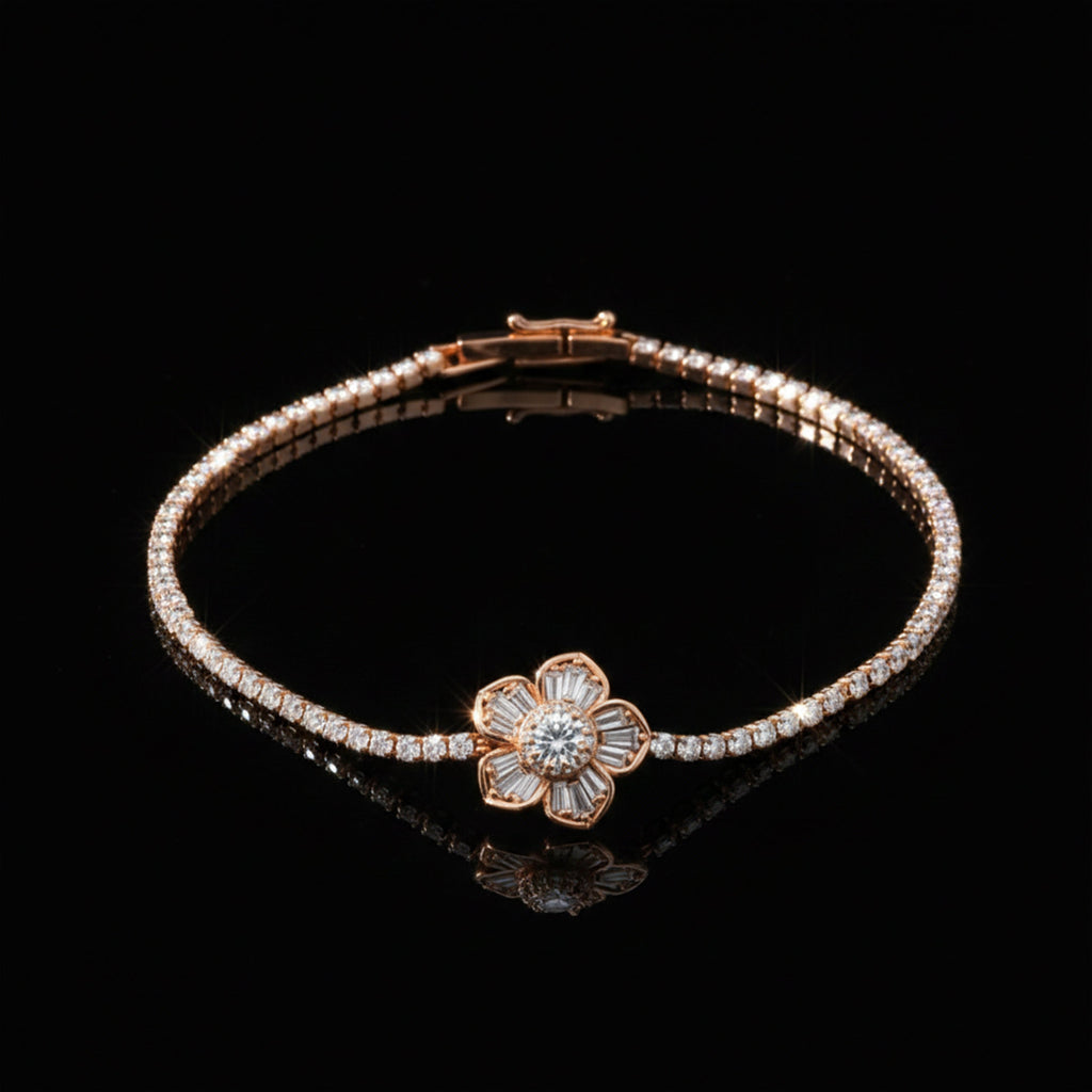 Rose Gold Floral Tennis Bracelet GWB -96