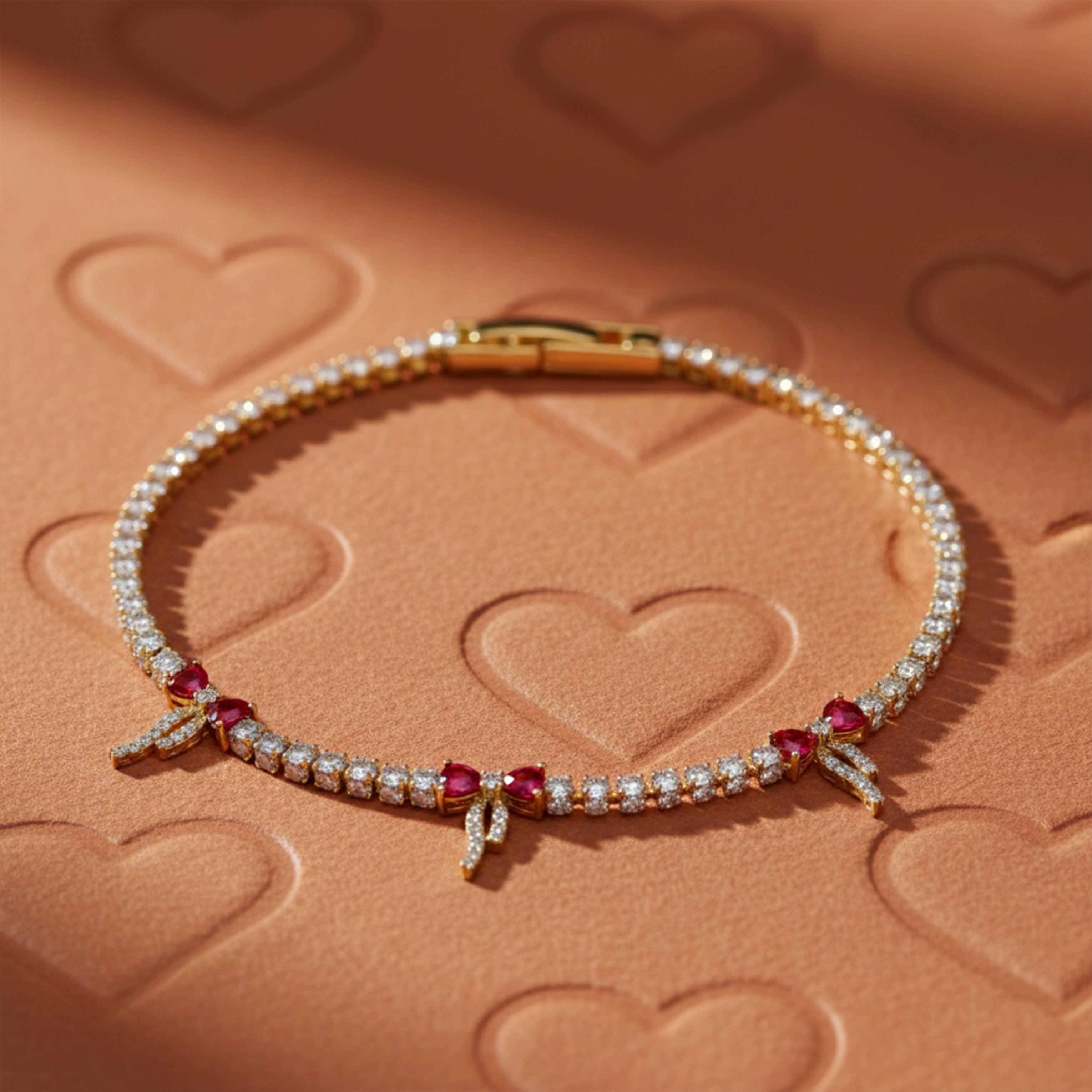 Ruby Bow Tennis Bracelet GWB -100