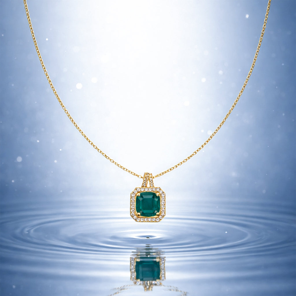 Green Square Halo Pendant Necklace GWN -157