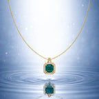 Green Square Halo Pendant Necklace GWN -157
