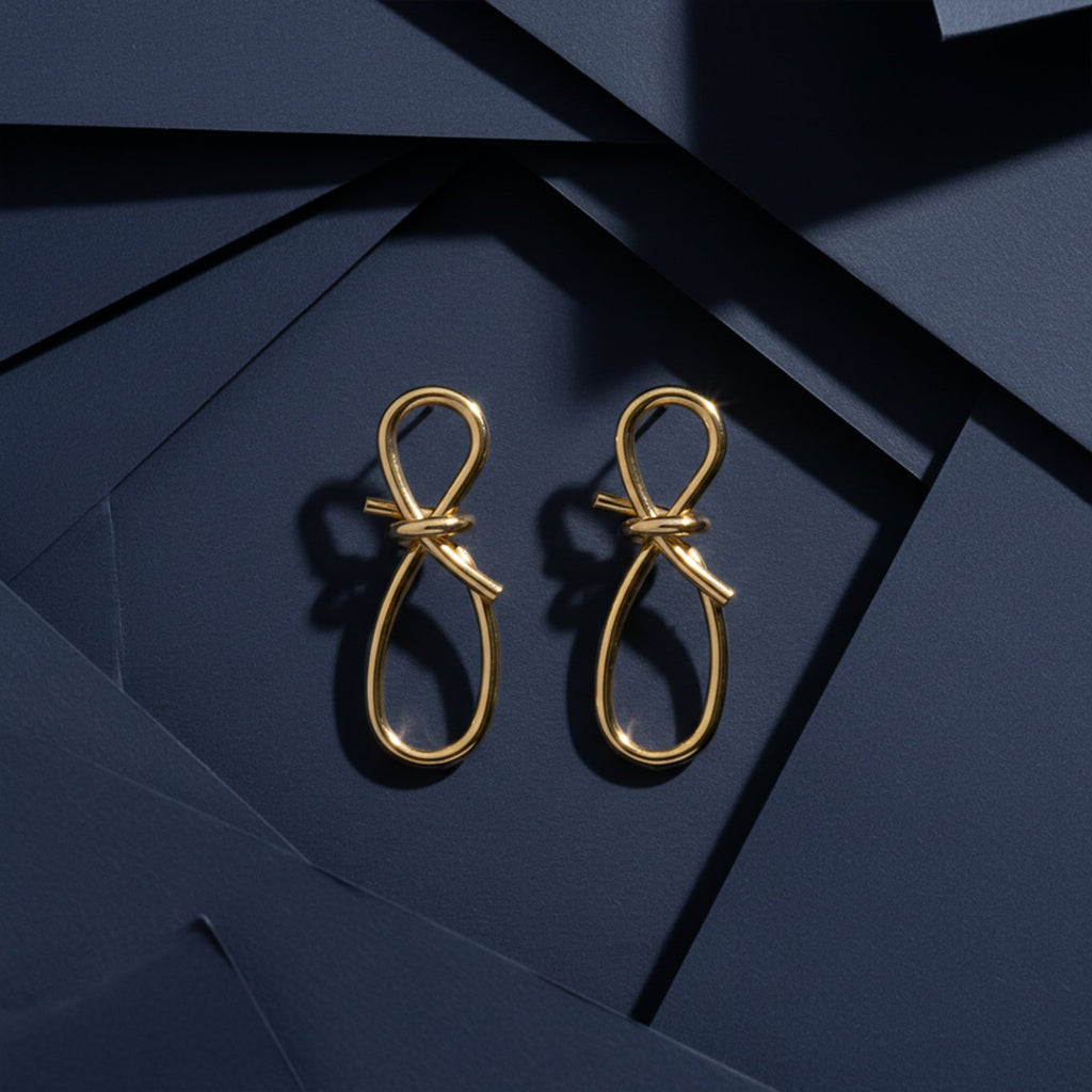 Ribbon Loop Luxe Gold Drop Earrings GWE -56
