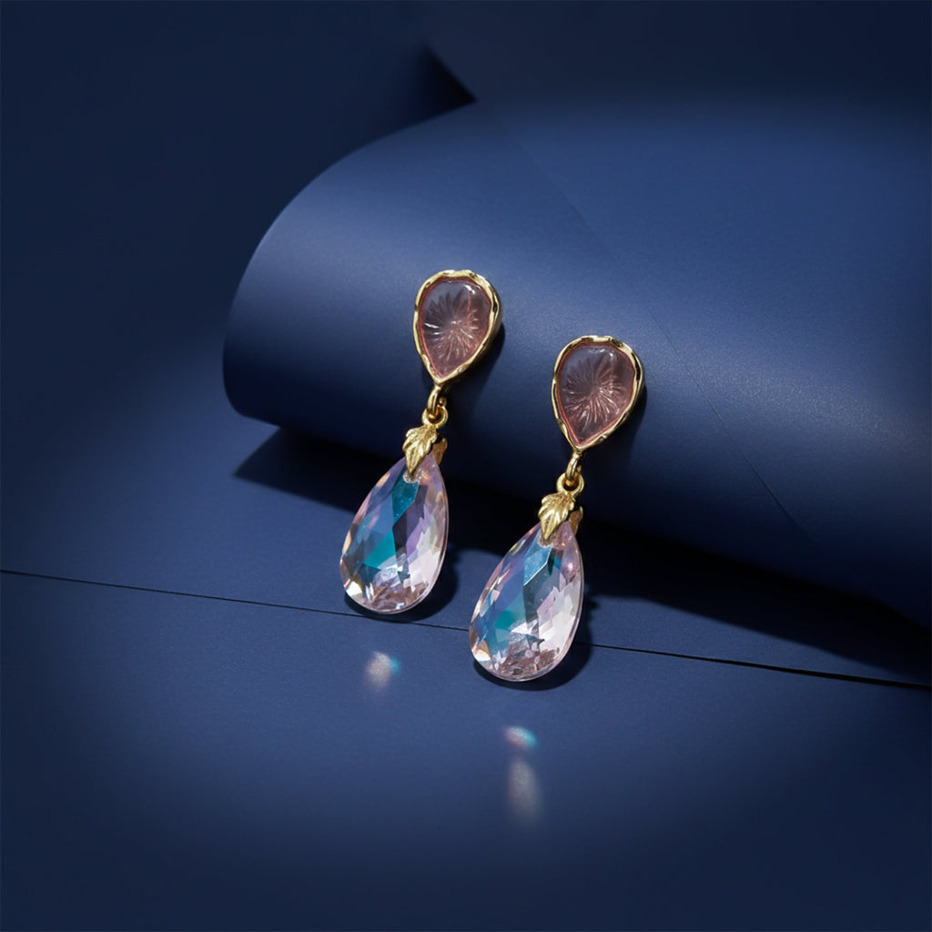 Pink Crystal Drop Earrings GWE -189