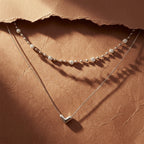 Silver Layered Heart & Spark Beaded Necklace GWN -64