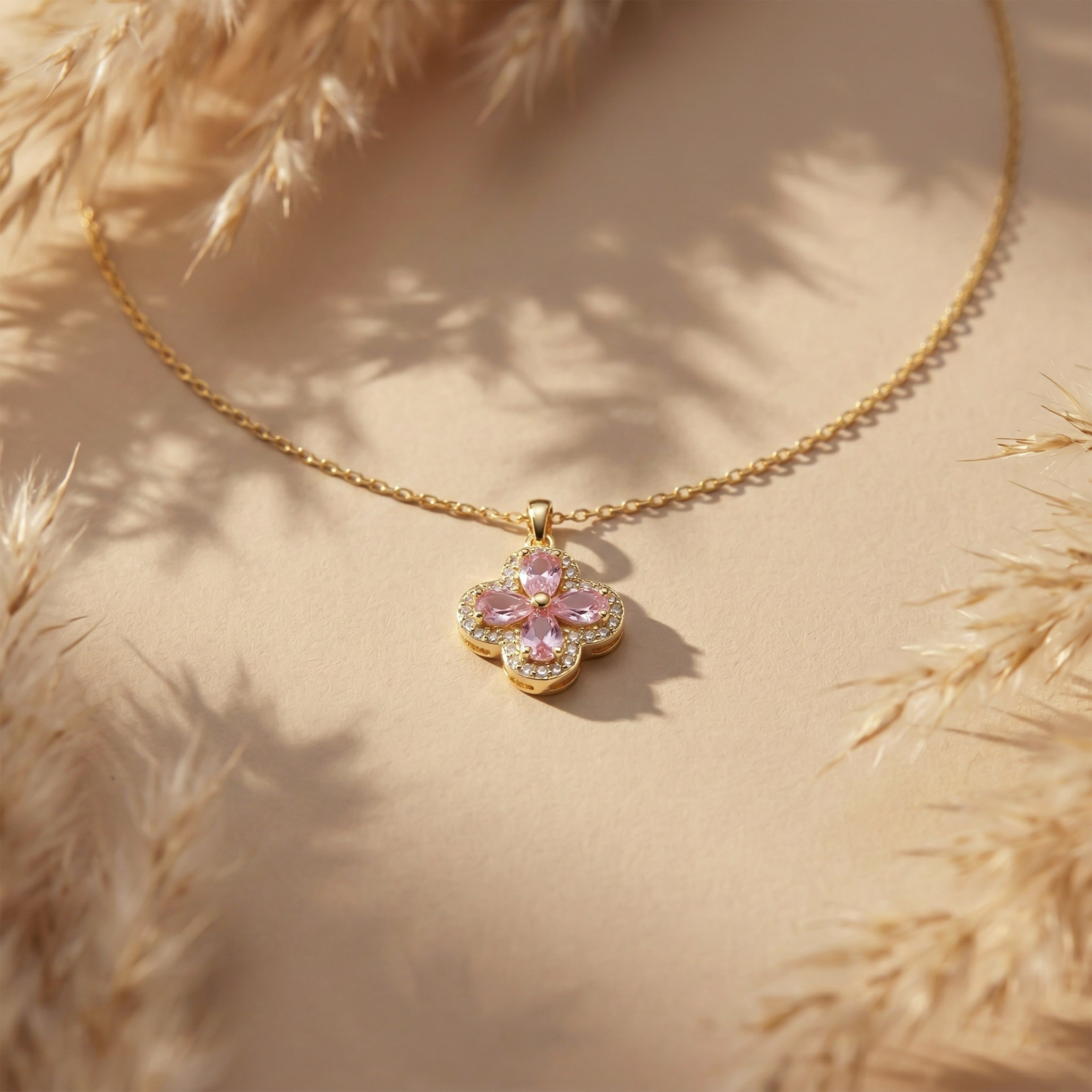 Pink Blossom Stone Pendant Necklace GWN -109
