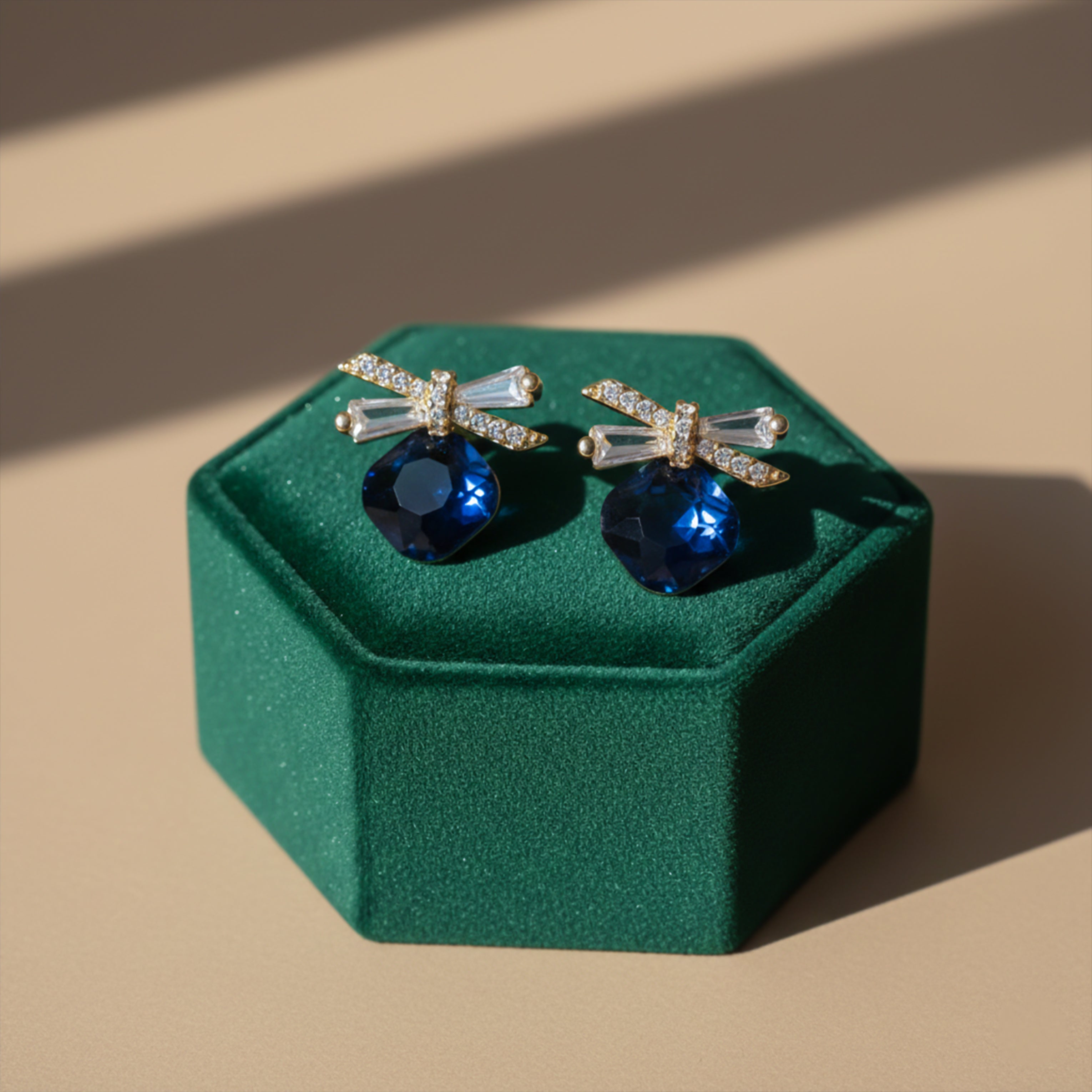 Royal Blue Crystal Bow Stud Earrings GWE -153
