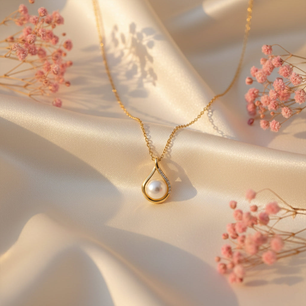 Golden Pearl Drop Necklace GWN -33