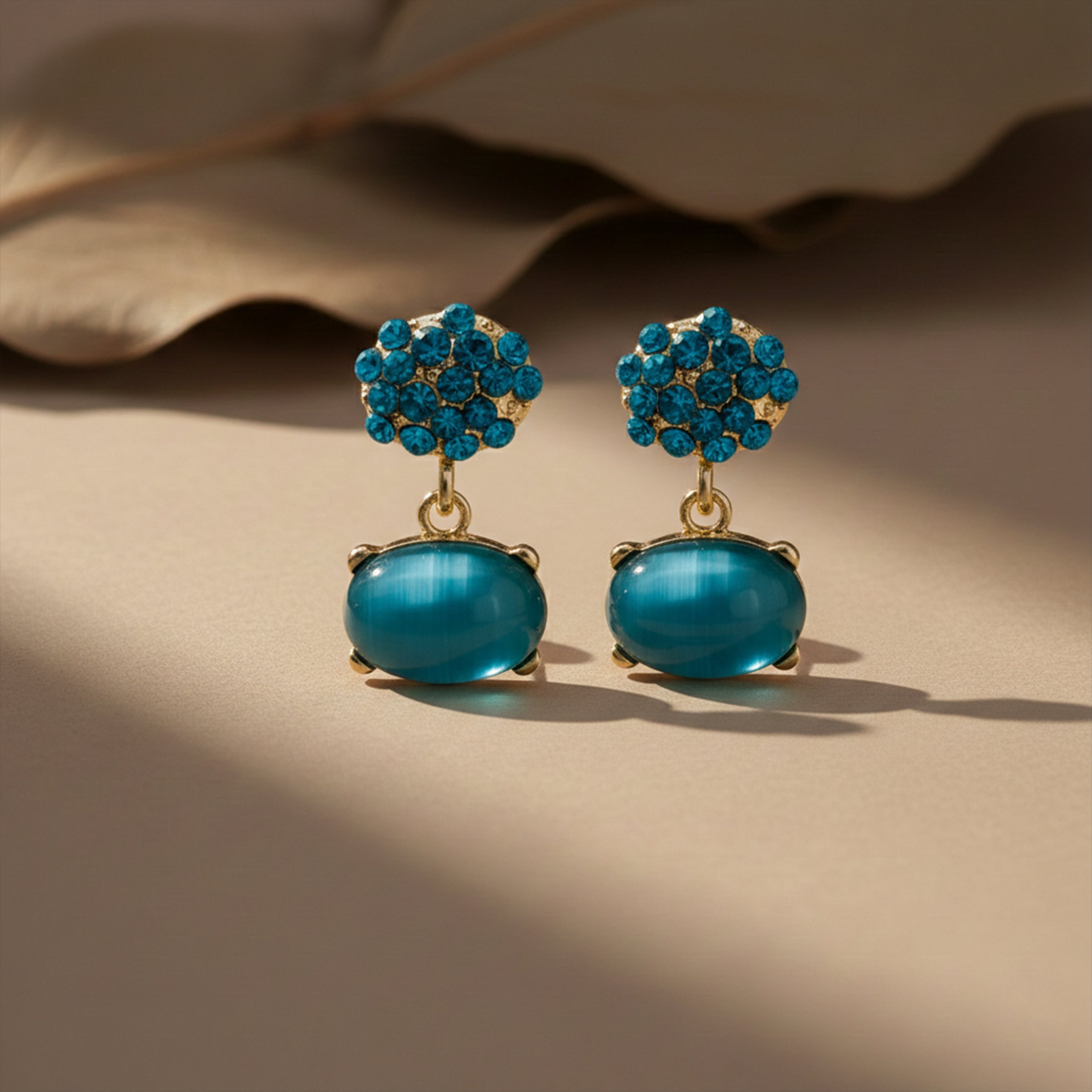 Teal Crystal Oval Drop Earrings GWE -218